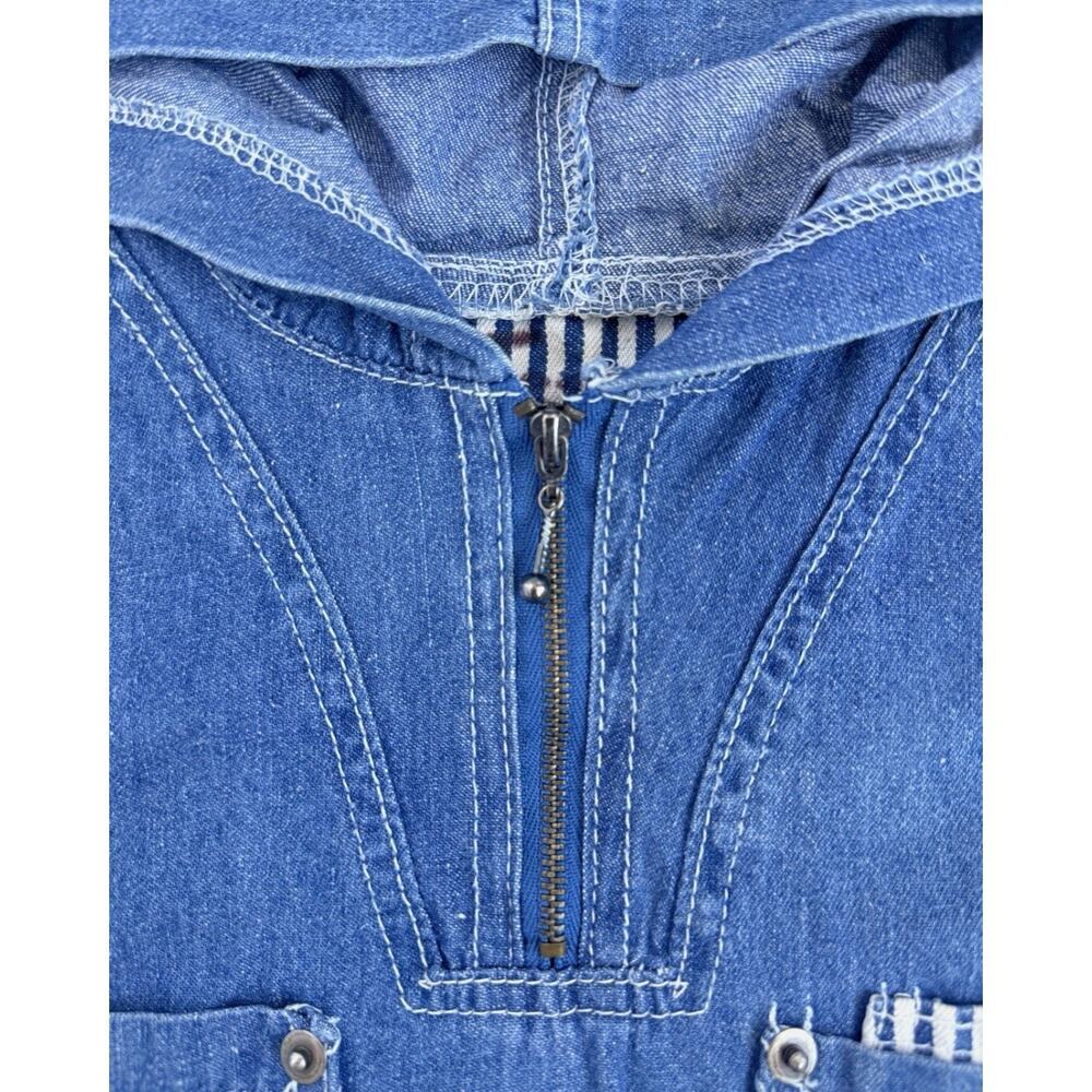 Vintage Rebel Blue Kids Denim Hooded Shirt Jacket 90s Toddler Pullover Zip - Picture 3 of 5